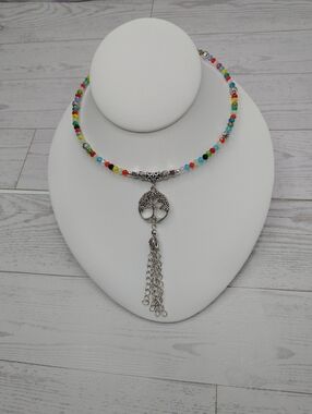 Hand Crafted Memory Wire Choker Necklace,Tree of Life Focal